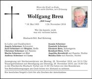 Traueranzeige Wolfgang Breu