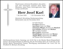 Traueranzeige Josef Karl