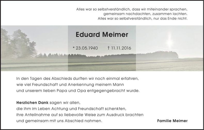 Traueranzeige Eduard Meimer