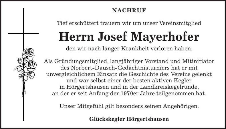 Traueranzeige Josef Mayerhofer