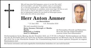 Traueranzeige Anton Ammer