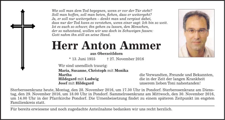 Traueranzeige Anton Ammer