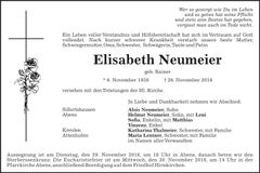Traueranzeige Elisabeth Neumeier