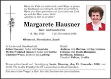 Traueranzeige Margarete Hausner