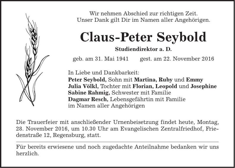 Traueranzeige Claus-Peter Seybold