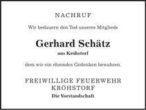 Traueranzeige Gerhard Schätz