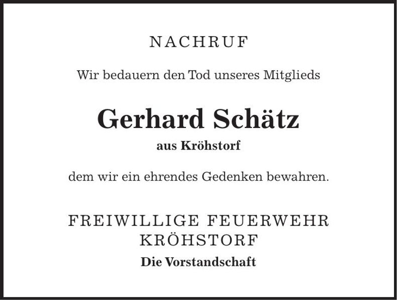 Traueranzeige Gerhard Schätz