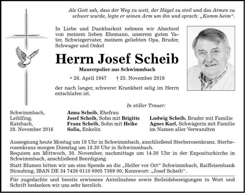 Traueranzeige Josef Scheib