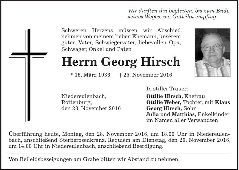 Traueranzeige Georg Hirsch