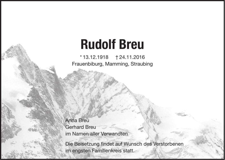 Traueranzeige Rudolf Breu