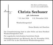 Traueranzeige Christa Seebauer