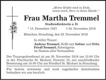 Traueranzeige Martha Tremmel