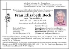 Traueranzeige Elisabeth Beck