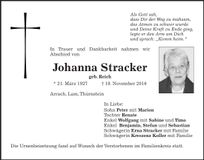 Traueranzeige Johanna Stracker