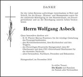 Traueranzeige Wolfgang Asbeck