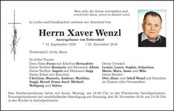 Traueranzeige Xaver Wenzl