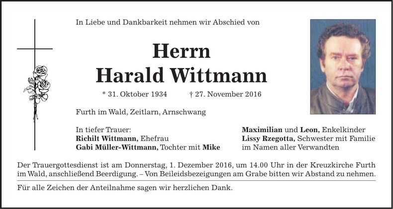 Traueranzeige Harald Wittmann