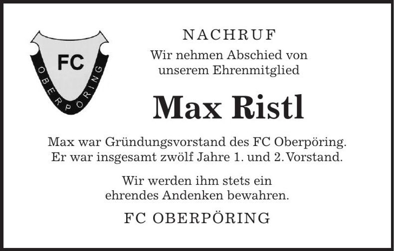 Traueranzeige Max Ristl