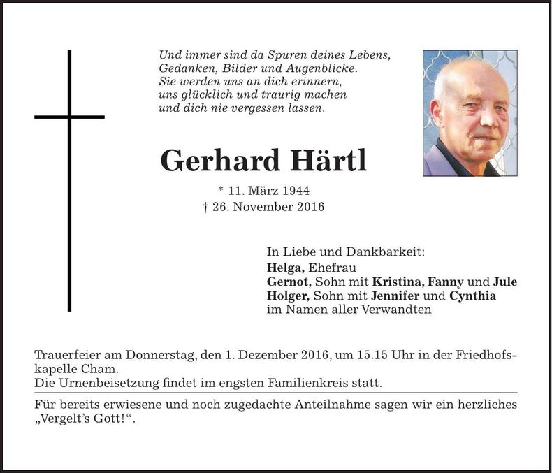 Traueranzeige Gerhard Härtl