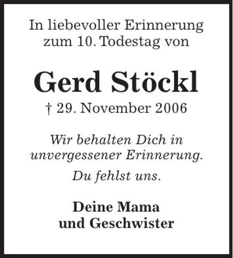 Traueranzeige Gerd Stöckl