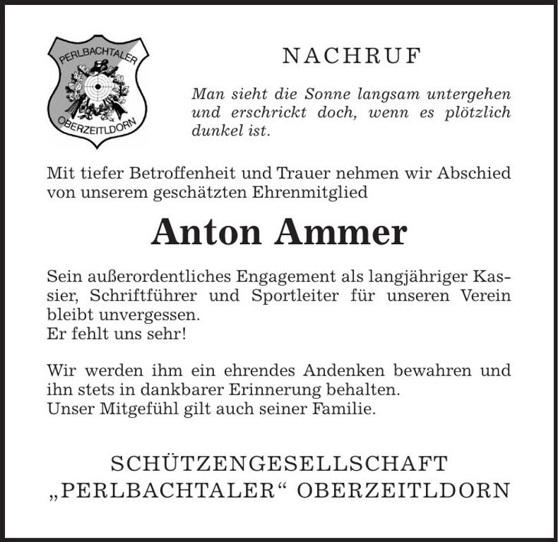 Traueranzeige Anton Ammer