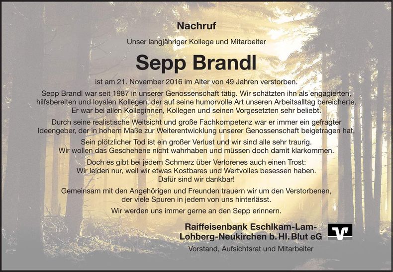 Traueranzeige Sepp Brandl