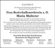 Traueranzeige Maria Multerer