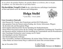 Traueranzeige Helga Steibl