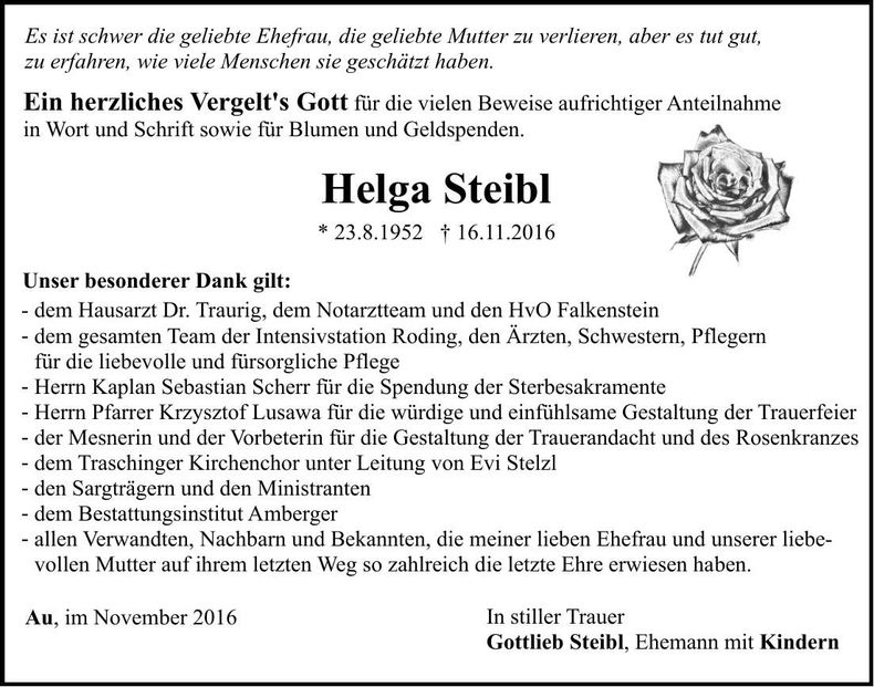 Traueranzeige Helga Steibl