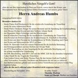 Traueranzeige Andreas Humbs