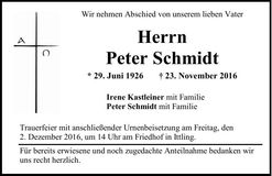 Traueranzeige Peter Schmidt