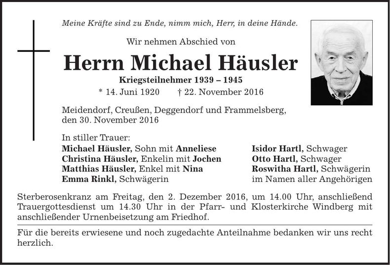 Traueranzeige Michael Häusler