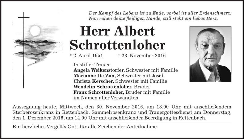 Traueranzeige Albert Schrottenloher