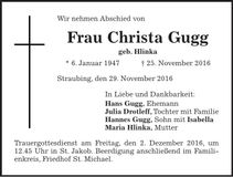 Traueranzeige Christa Gugg