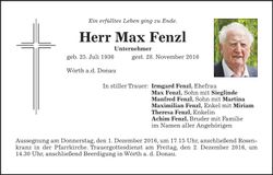 Traueranzeige Max Fenzl