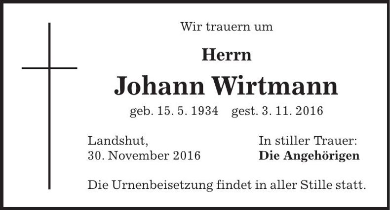 Traueranzeige Johann Wirtmann