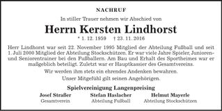 Traueranzeige Kersten Lindhorst