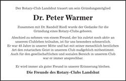 Traueranzeige Peter Warmer