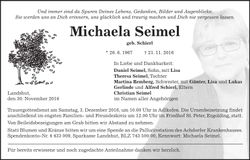 Traueranzeige Michaela Seimel