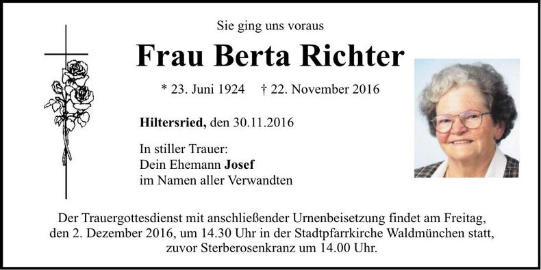 Traueranzeige Berta Richter