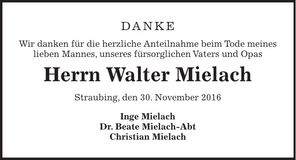 Traueranzeige Walter Mielach