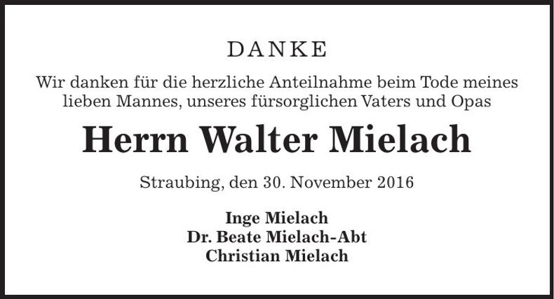 Traueranzeige Walter Mielach