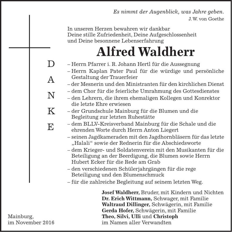 Traueranzeige Alfred Waldherr