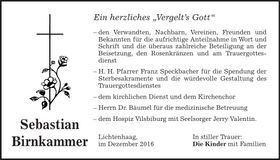 Traueranzeige Sebastian Birnkammer