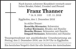 Traueranzeige Franz Thanner