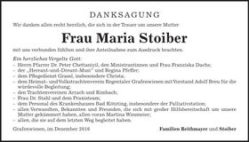 Traueranzeige Maria Stoiber