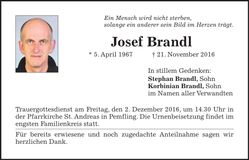 Traueranzeige Josef Brandl