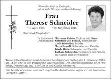 Traueranzeige Therese Schneider