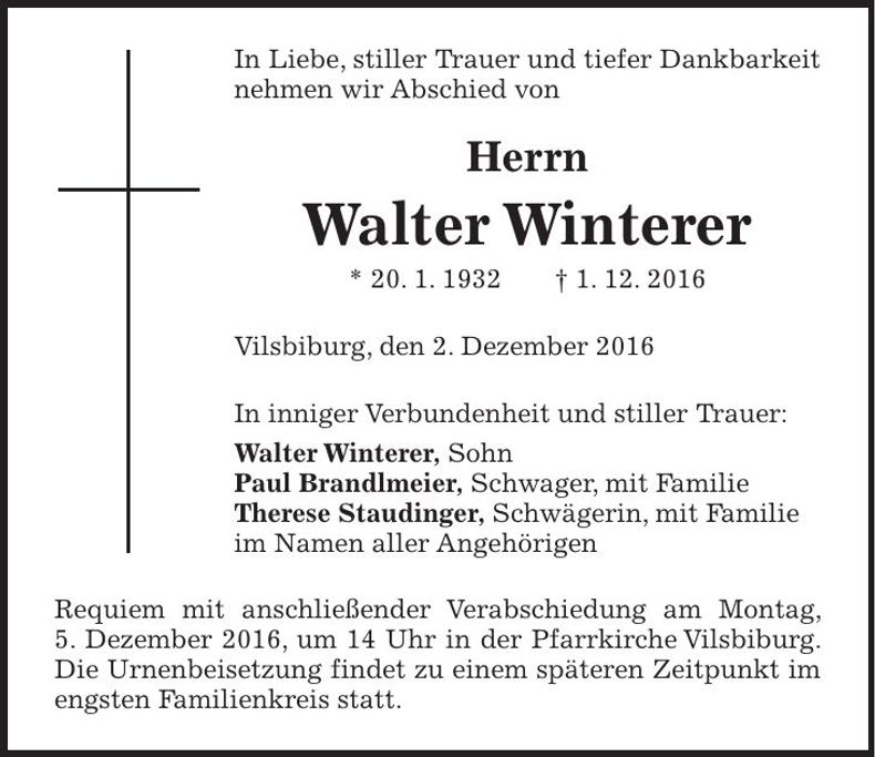 Traueranzeige Walter Winterer