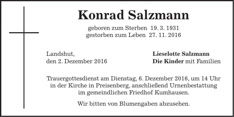Traueranzeige Konrad Salzmann